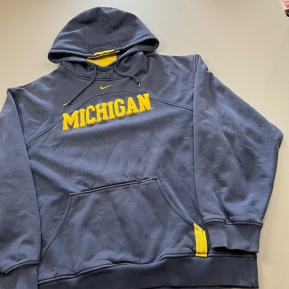 VTG Nike Hoodie Mens L Blue Michigan Wolverines Pullover Embroidered Swoosh 90s